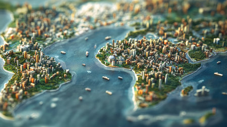 3D world map with an emphasis on major metropolitan areas and global hubsの素材