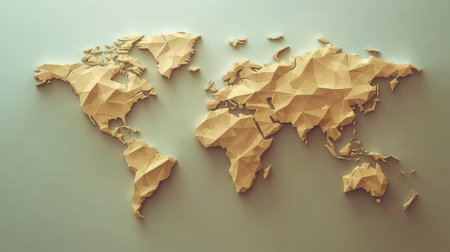 A modern world map with countries shaped into geometric polygons, abstract styleの素材