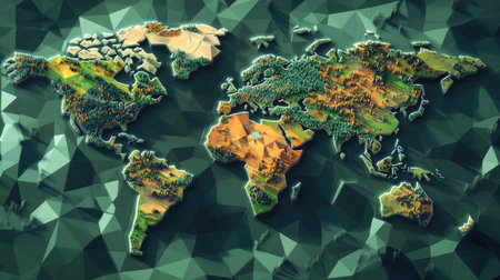 A modern world map with countries shaped into geometric polygons, abstract styleの素材