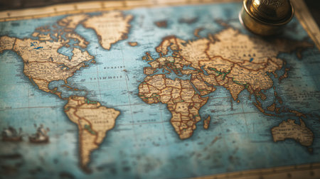 Close-up of a world map with highlighted continents, sharp lines and bright contrastの素材