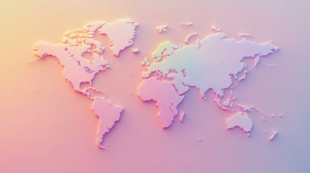 Minimalist world map with smooth curved country borders and soft gradient backgroundの素材