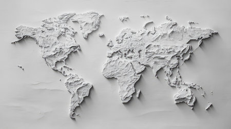 Minimalist world map with large oceans and small, subtle country outlinesの素材
