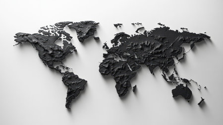 Simple black and white world map with clear country borders, minimalistic designの素材