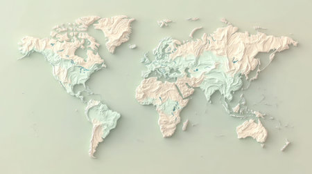 Minimalist world map with smooth curved country borders and soft gradient backgroundの素材