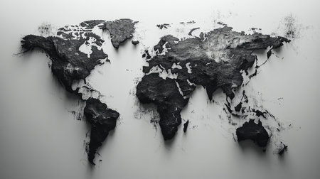 Simple black and white world map with clear country borders, minimalistic designの素材