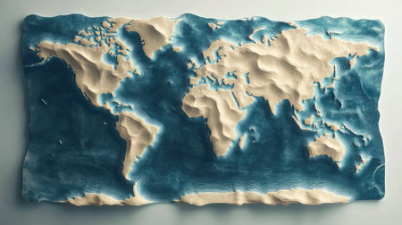 Minimalist world map with large oceans and small, subtle country outlinesの素材