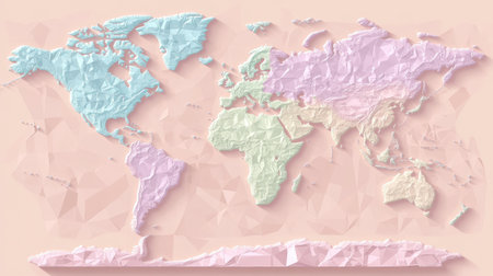 World map with a pastel color scheme, soft gradients filling in the continentsの素材