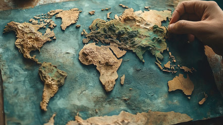 World map with earthy tones and organic textures, creating a natural feelの素材