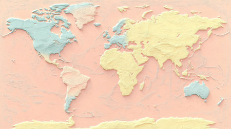 World map with a pastel color scheme, soft gradients filling in the continentsの素材