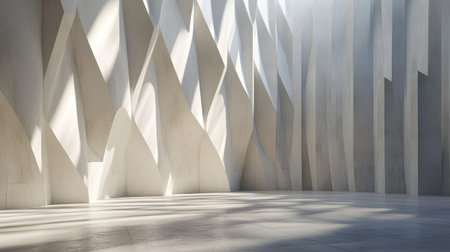 3D wallpaper with an architectural motif, showcasing bold, angular shapes and dynamic light shadowsの素材