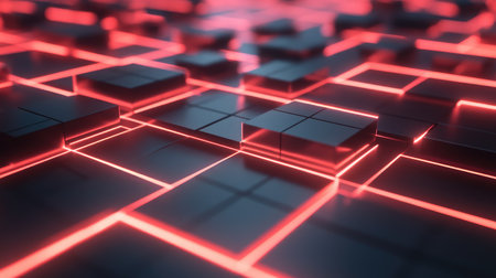 A futuristic 3D wallpaper featuring a grid pattern with glowing lines and shadows, tech-inspired lookの素材
