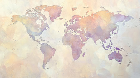 World map in pastel shades, soft colors blending together in abstract styleの素材