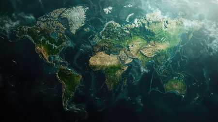 World map with transparent overlay of major cities, futuristic styleの素材