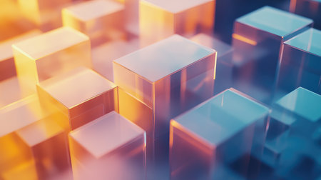 A modern 3D wallpaper design featuring layers of translucent shapes and soft light gradientsの素材