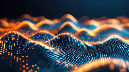 A futuristic 3D wallpaper with digital pixelation effects and glowing data points creating a tech-inspired lookの素材