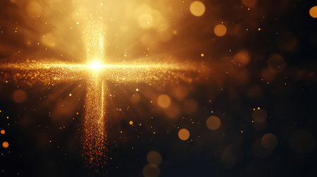Abstract cross with golden light rays on a dark background, perfect for powerful copyの素材