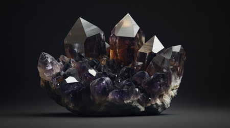 An elegant image of a smoky amethyst cluster, showcasing its rich purple and grounding propertiesの素材