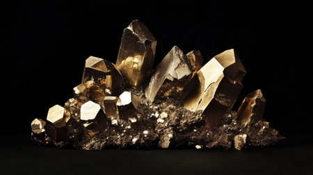 A shimmering pyrite cluster with golden tones, representing luxury and abundance in collectiblesの素材