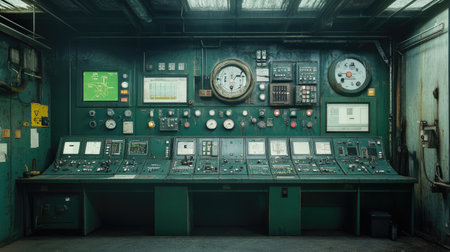 High-tech control room of a wastewater treatment plant, emphasizing environmental monitoring and safetyの素材