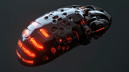 3D render of robotic mobile with glowing AI brain, metallic finish, symbolizing intelligent systemsの素材