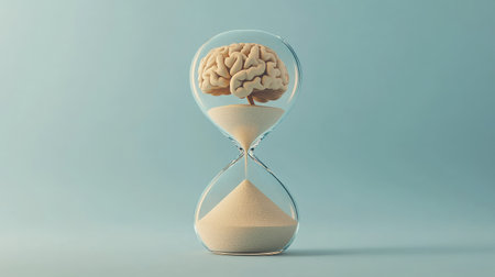 Minimalist hourglass with brain and sand, representing thought constraints by time, plain setupの素材