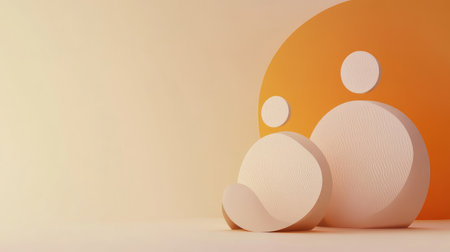 An abstract representation of simplified human figures surrounded by warm tones, creating a serene and harmonious atmosphere that inspires connection and creativity.の素材