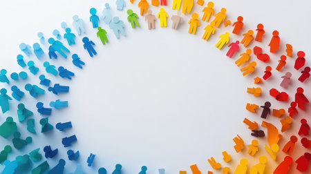 Brightly colored paper cutout figures arranged in a circular formation represent unity and collaboration, highlighting the importance of community and connection in a visually appealing way.の素材