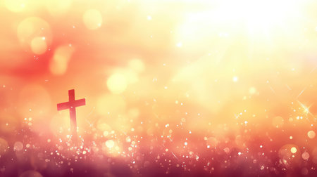 Cross background with soft bokeh lights, ample room for messages of warmth and faithの素材
