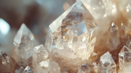 Close-up of sparkling clear crystals with intricate facets, perfect for luxury lifestyle collectionsの素材