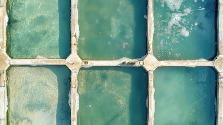 Top view of clear water basins in wastewater treatment plant, promoting eco-conscious water processingの素材
