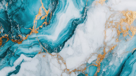 Stunning turquoise and white marble texture with striking gold veins, perfect for chic designs, art projects, interior decor, and elegant backgrounds that inspire creativity.の素材