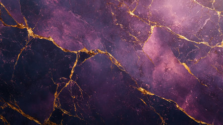 Stunning abstract marble texture featuring a mix of deep purple and shimmering gold veins, ideal for creative projects, backgrounds, and elegant design concepts.の素材