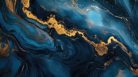 This stunning abstract design showcases deep blue shades intertwined with striking gold accents, perfect for a variety of creative projects and artistic backgrounds.の素材