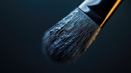 A detailed close-up of a makeup brush showcasing textured bristles and vibrant color against a dark background, perfect for beauty and cosmetic themes.の素材
