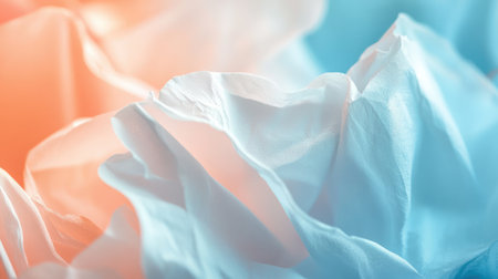 This image showcases the delicate interplay of warm coral and cool blue fabric textures, creating an inviting and soothing background perfect for modern design projects.の素材