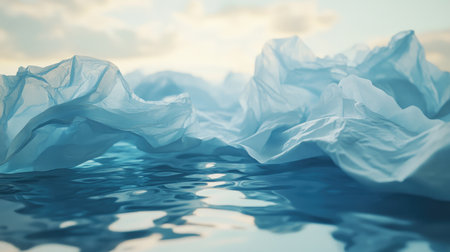 A surreal representation of water with soft, paper-like waves. The light creates enchanting reflections, conveying a sense of calm and artistic beauty for various creative projects.の素材