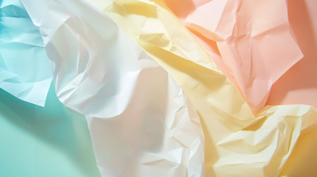 Vibrant crumpled paper textures in pastel colors create a soft and artistic backdrop ideal for various creative projects and designs, adding a touch of elegance and charm.の素材