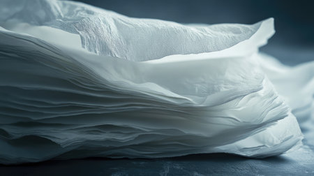 A close-up view of soft white fabric layers creates a serene and elegant composition. Ideal for artistic projects, highlighting texture and minimal design principles.の素材