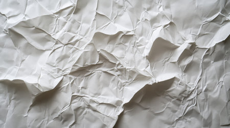 Textured crumpled white paper background perfect for various applications in design, art, or business projects, creating a unique and sophisticated aspect.の素材