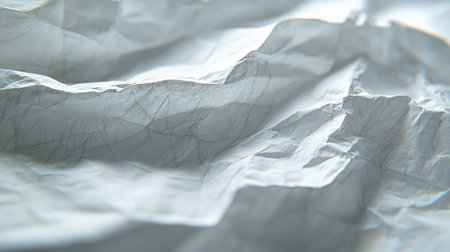 This image features a close-up view of crumpled white paper, showcasing intricate lines and subtle shadows that create a captivating organic texture ideal for design projects.の素材