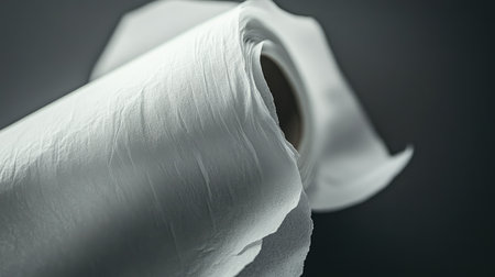 This image features a close-up of a soft white paper towel roll on a dark background, highlighting its texture and suitability for various cleaning tasks in homes and offices.の素材