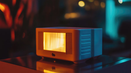 This image captures a vintage-style heater emitting a warm glow, surrounded by a modern interior, creating an inviting and cozy ambiance perfect for relaxation.の素材