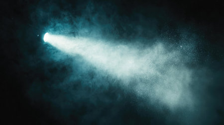 A striking beam of light pierces through dark smoke, creating a captivating, mystical atmosphere. Perfect for artistic projects, backgrounds, and visual storytelling.の素材