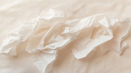 This image features a crumpled white paper on a soft background, showcasing various textures and subtle light contrasts perfect for artistic or design concepts.の素材