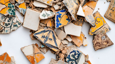 A captivating collection of colorful tile fragments showcasing intricate patterns and textures. Perfect for artistic projects, cultural themes, and explorations of traditional designs.の素材