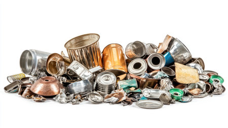 This image showcases a vibrant assortment of metal and aluminum scraps in various shapes and colors, emphasizing the importance of recycling and waste management in our society.の素材