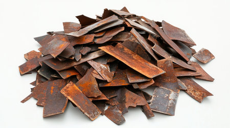 This image features a pile of rusty metal scraps, highlighting the intricate textures and colors that evoke feelings of industrial craftsmanship and decay.の素材
