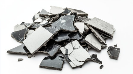 A visually striking collection of broken stones in black and white tones, ideal for creative projects and artistic backgrounds, highlighting texture, form, and contrast.の素材