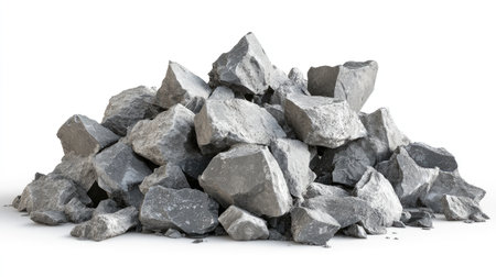 A detailed pile of raw grey rocks showcasing rough textures and sharp edges, ideal for landscaping, construction, and various decorative applications in outdoor and indoor settings.の素材