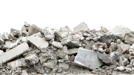 A detailed view of a pile of broken concrete and debris, showcasing the rough texture and various materials, suitable for construction and renovation themes.の素材